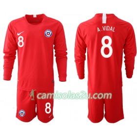 Camisolas de Futebol Chile A. VIDAL 8 Criança Equipamento Principal 2018/19 Manga Comprida